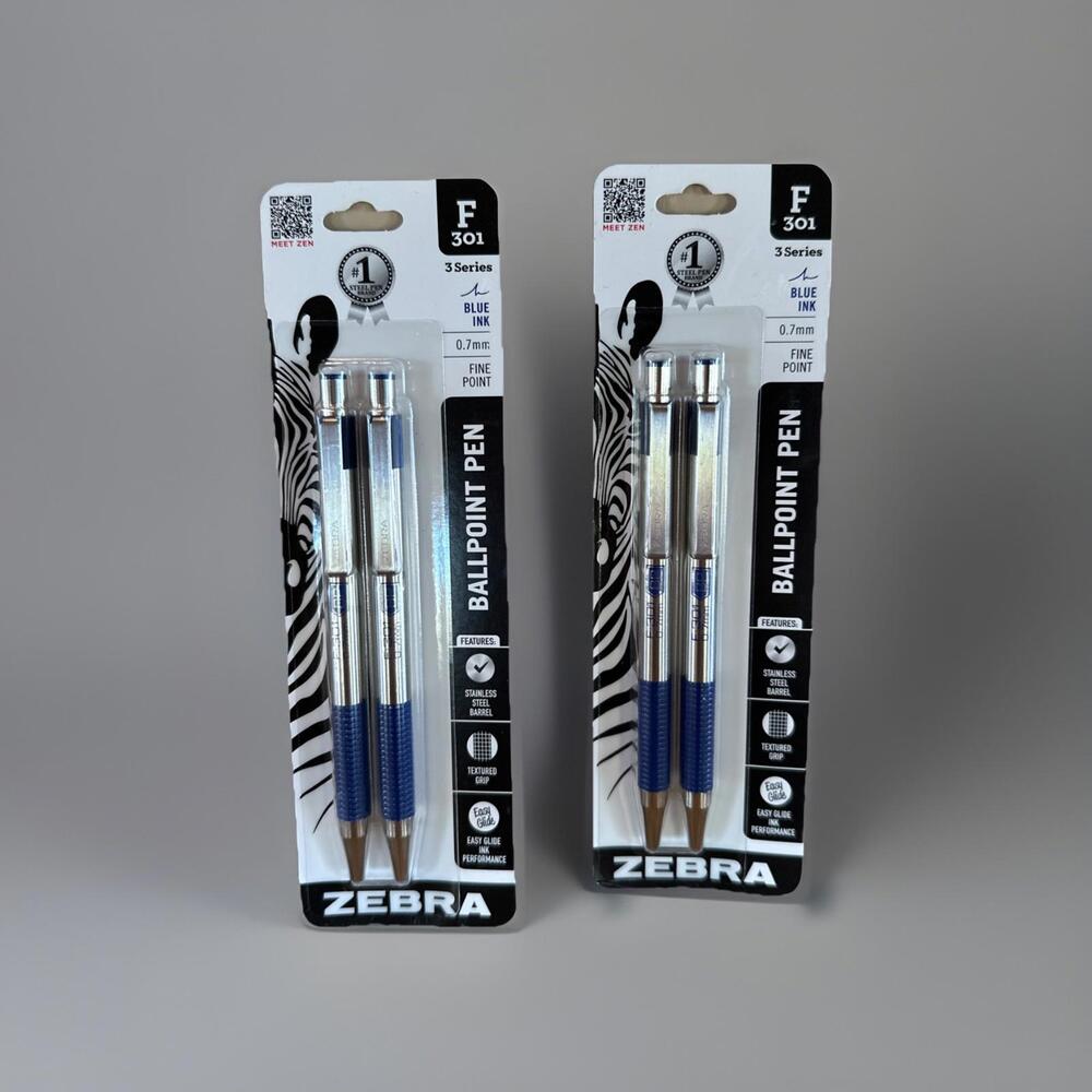 Zebra F-301 Ballpoint Stainless Steel Retractable Pen Bold 1.6mm Black Ink Lot 4